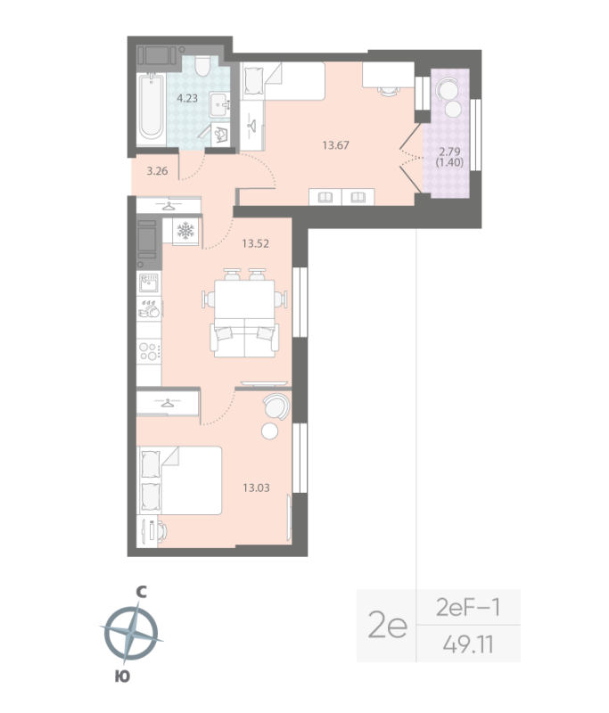 2 ккв 49,1 м²