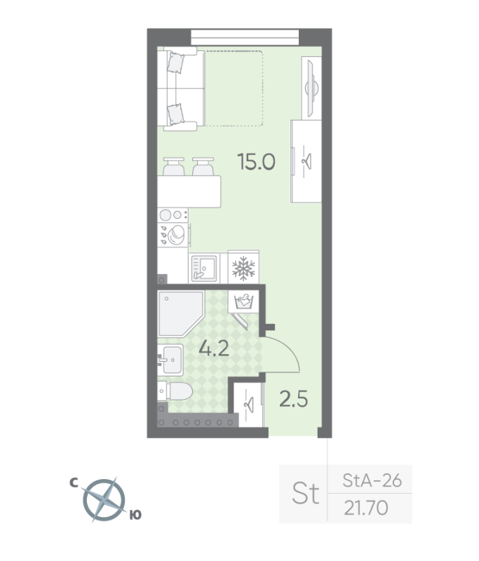 Студия 21,7 м²