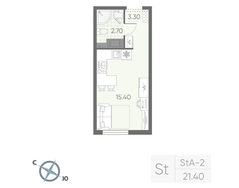 Студия 21,4 м²