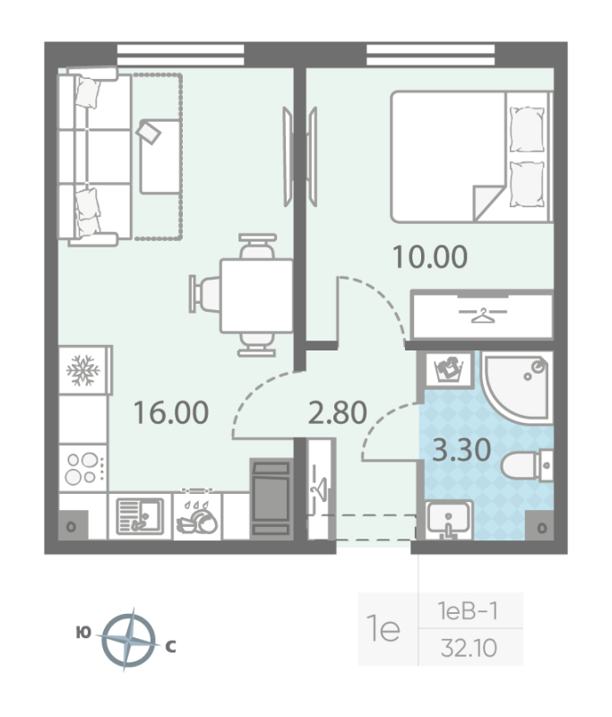 2 ккв (Евро) 33,1 м²