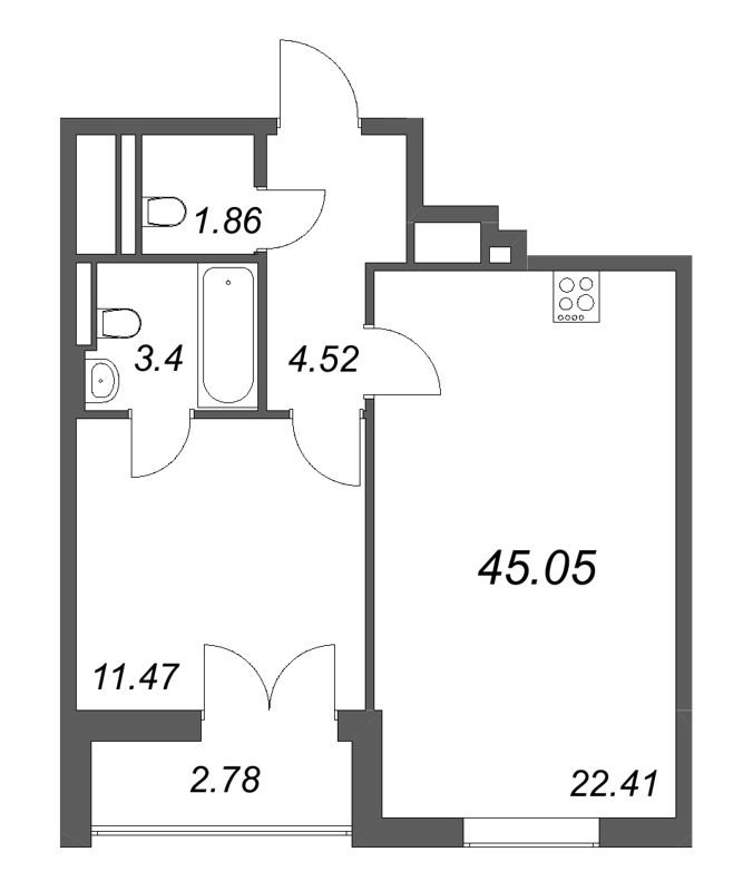 2 ккв (Евро) 45,1 м²