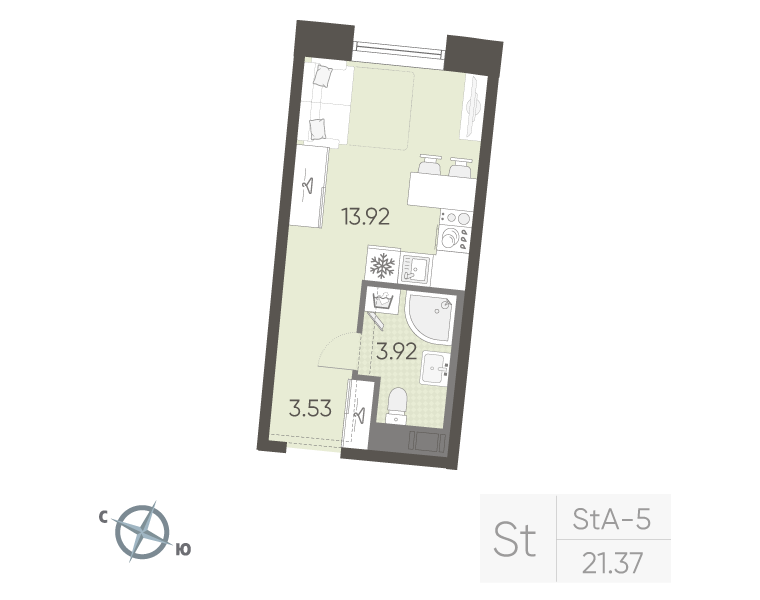 Студия 21,4 м²