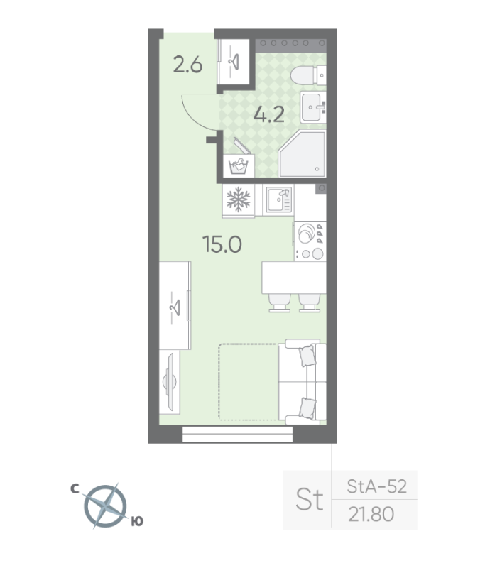 Студия 21,8 м²