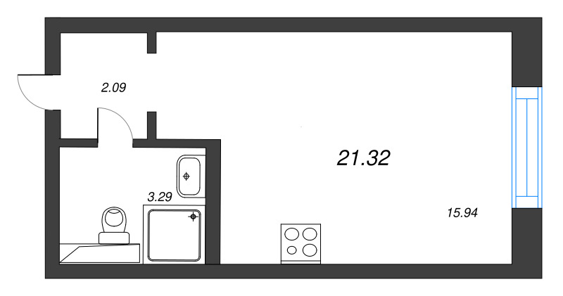 Студия 21,3 м²