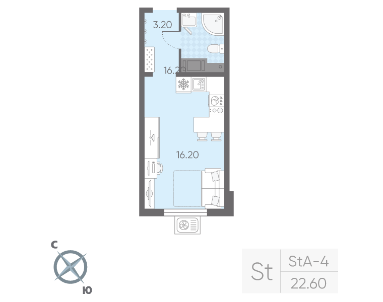 Студия 22,6 м²