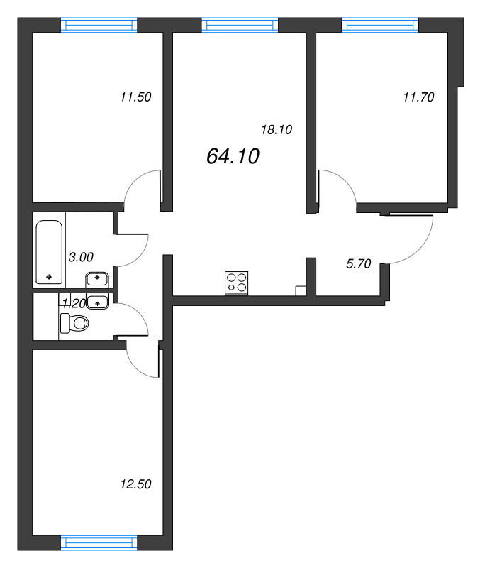 4 ккв (Евро) 64,1 м²