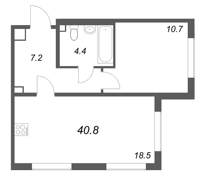 2 ккв (Евро) 40,8 м²