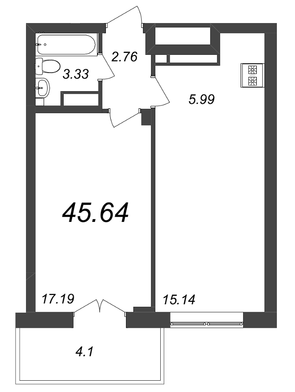 2 ккв (Евро) 46,3 м²
