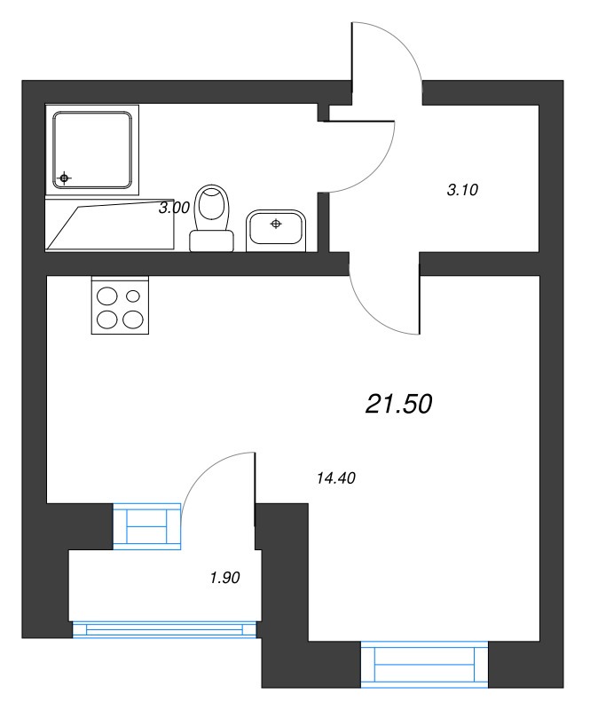 Студия 21,9 м²