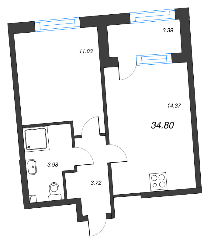 1 ккв 34,8 м²