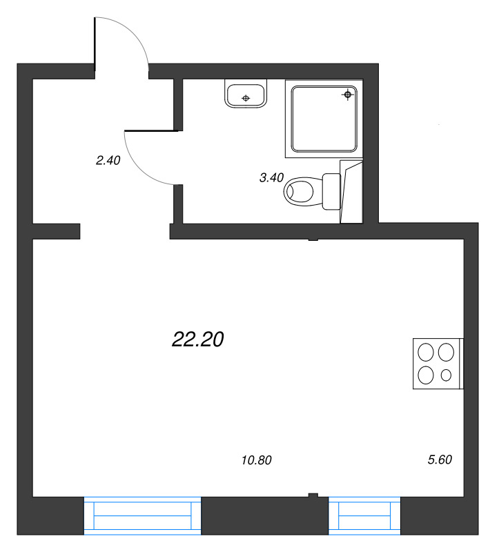 Студия 22,2 м²