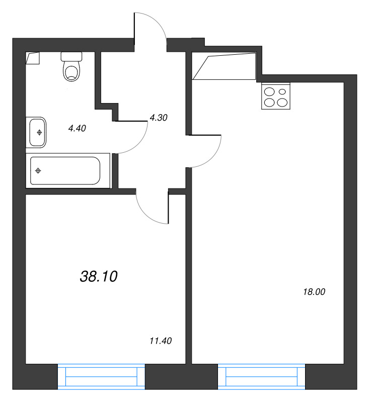 2 ккв (Евро) 38,1 м²