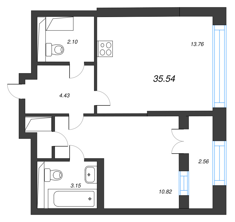 1 ккв 35,5 м²