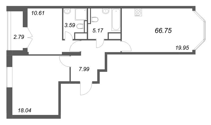3 ккв (Евро) 66,8 м²