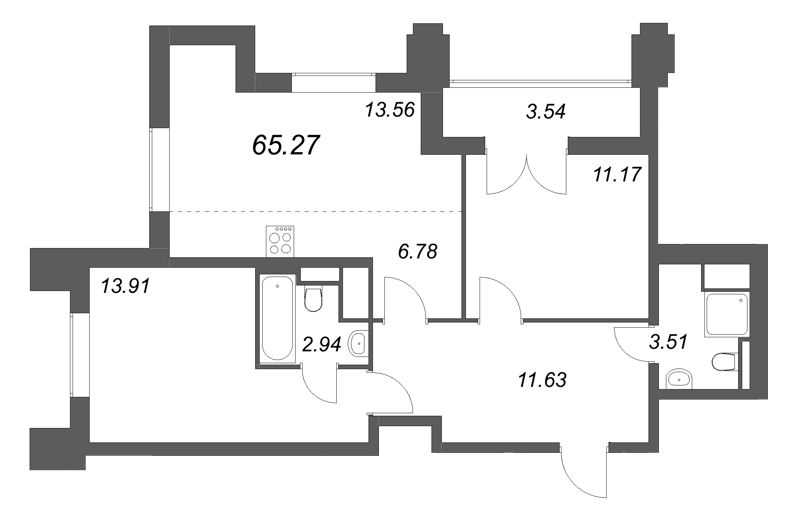 3 ккв (Евро) 65,3 м²