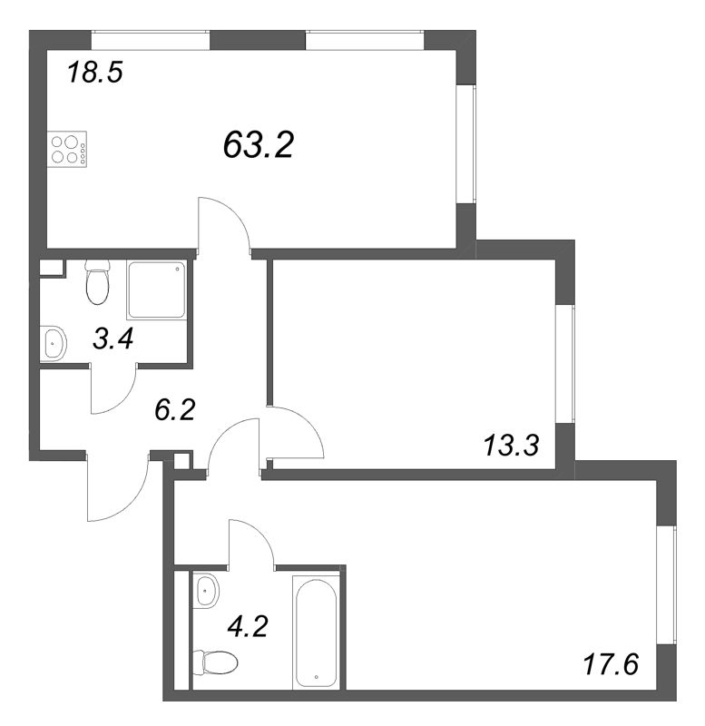3 ккв (Евро) 63,2 м²