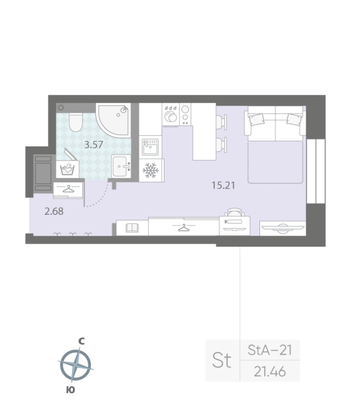 Студия 21,5 м²