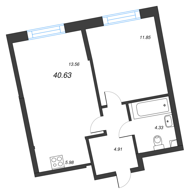 2 ккв (Евро) 40,6 м²