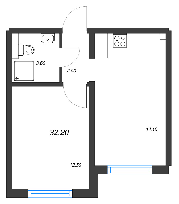 1 ккв 32,2 м²