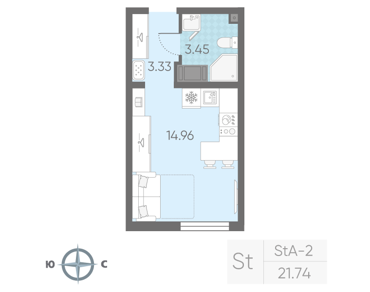 Студия 21,7 м²