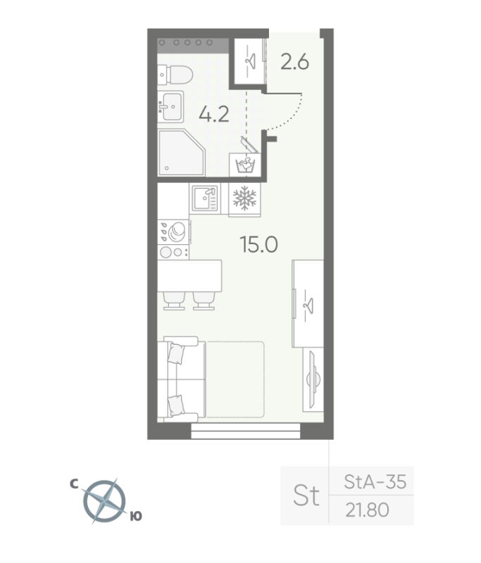 Студия 21,8 м²