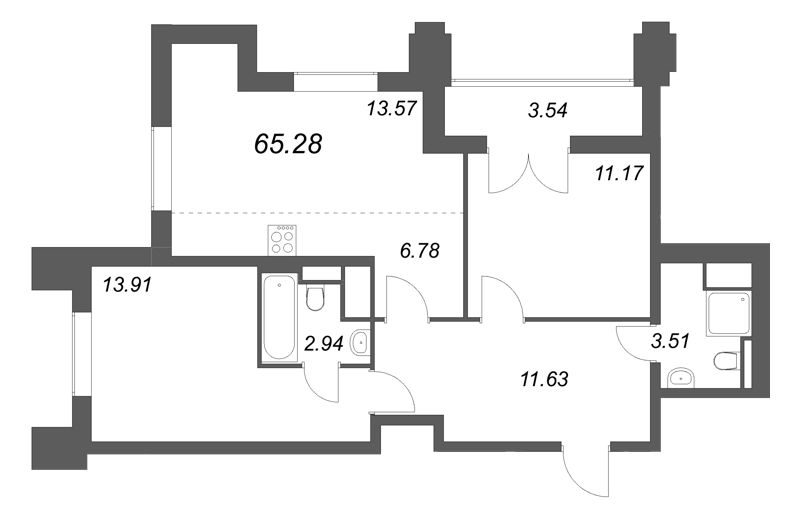 3 ккв (Евро) 65,3 м²