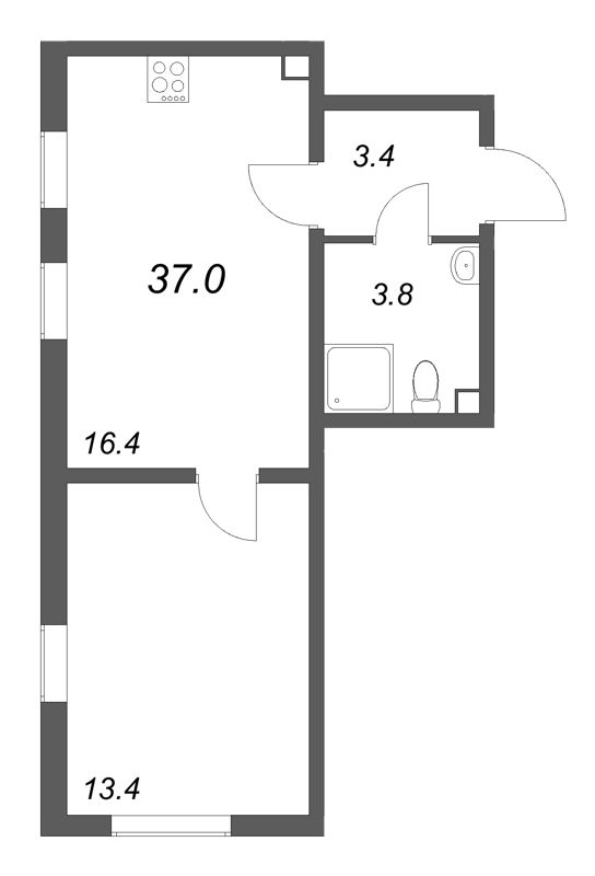 2 ккв (Евро) 37 м²
