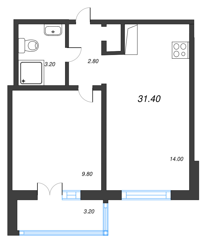 1 ккв 31,4 м²