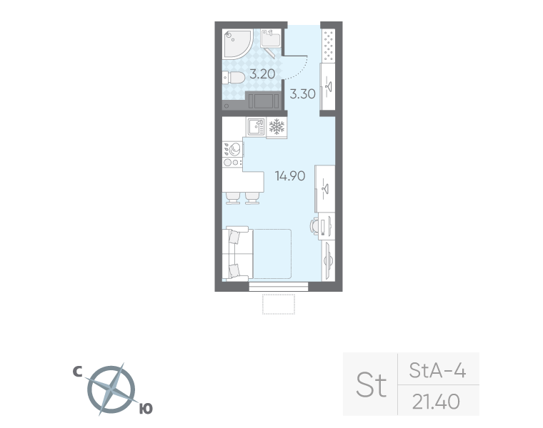 Студия 21,4 м²