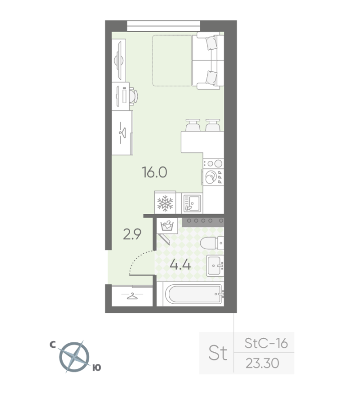 Студия 23,3 м²