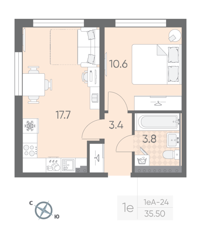 2 ккв (Евро) 35,5 м²