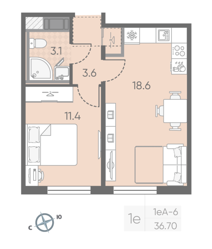 2 ккв (Евро) 36,7 м²