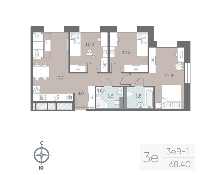 4 ккв (Евро) 68,4 м²