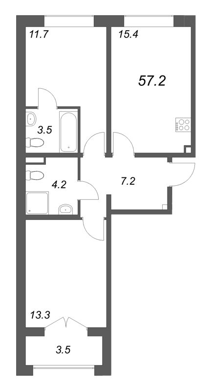 3 ккв (Евро) 57,2 м²