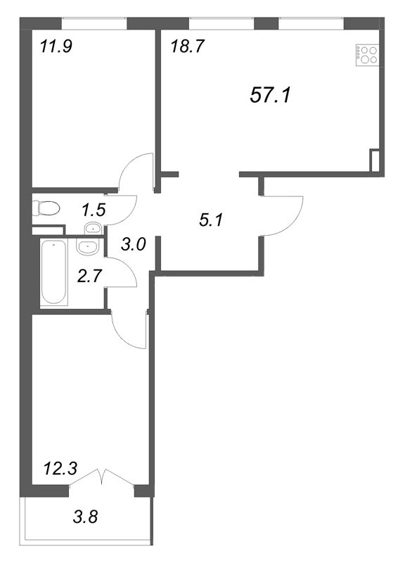3 ккв (Евро) 57,1 м²