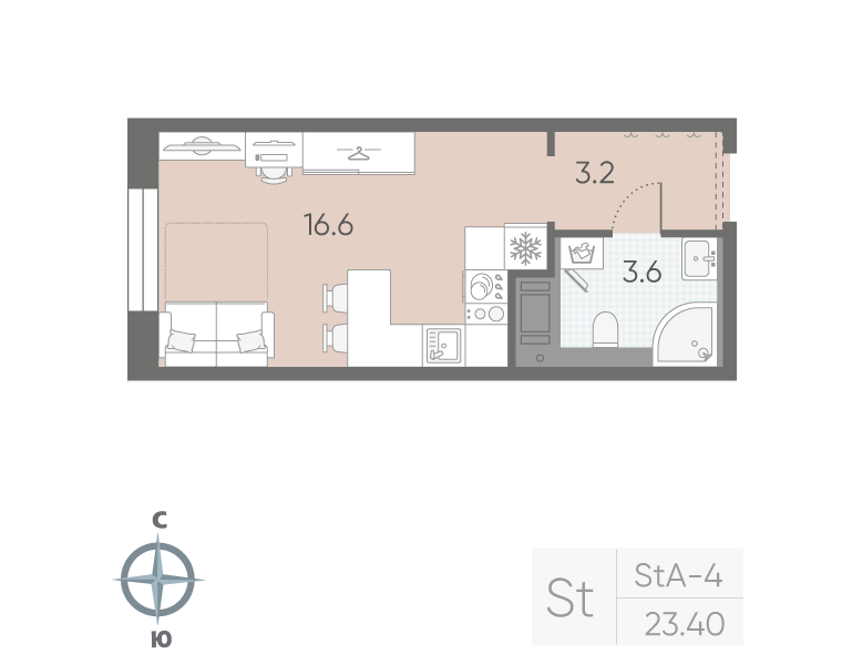 Студия 23,4 м²