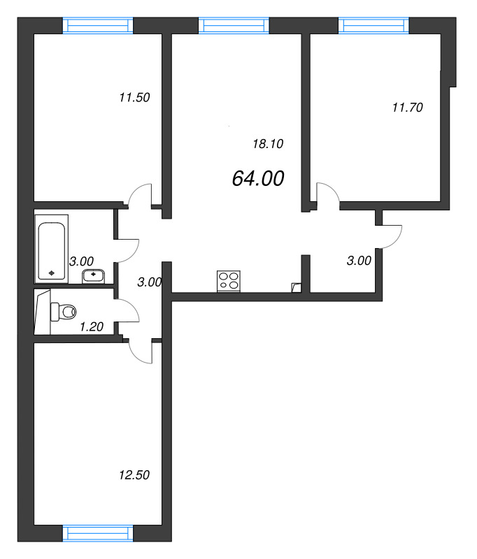 4 ккв (Евро) 64 м²