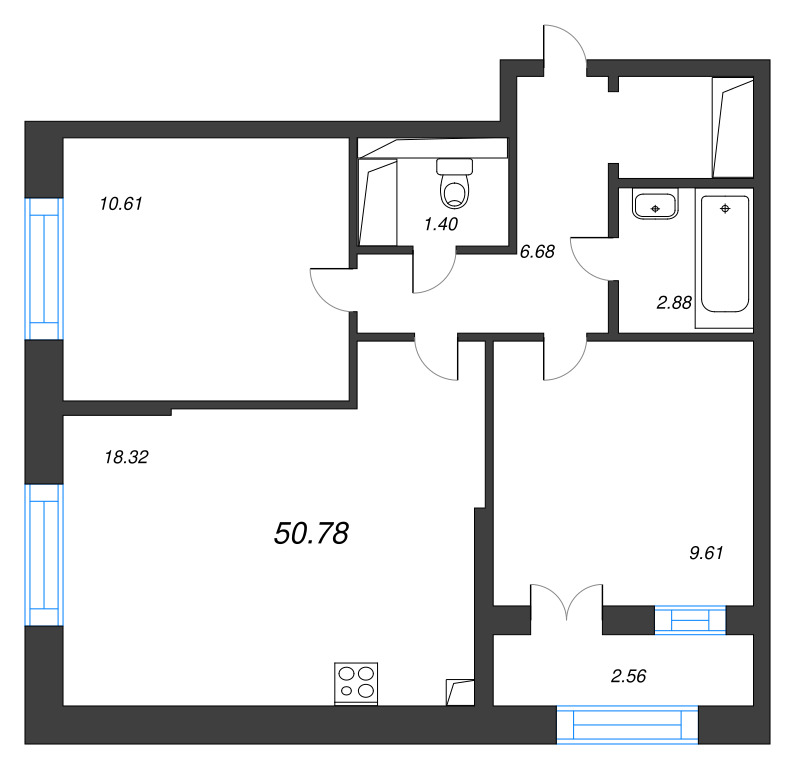 3 ккв (Евро) 50,8 м²