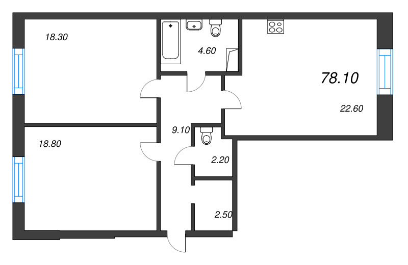 3 ккв (Евро) 77,9 м²