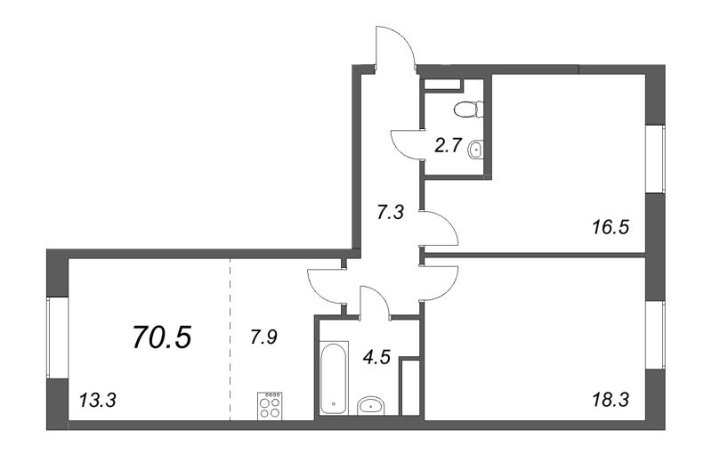 3 ккв (Евро) 70,4 м²