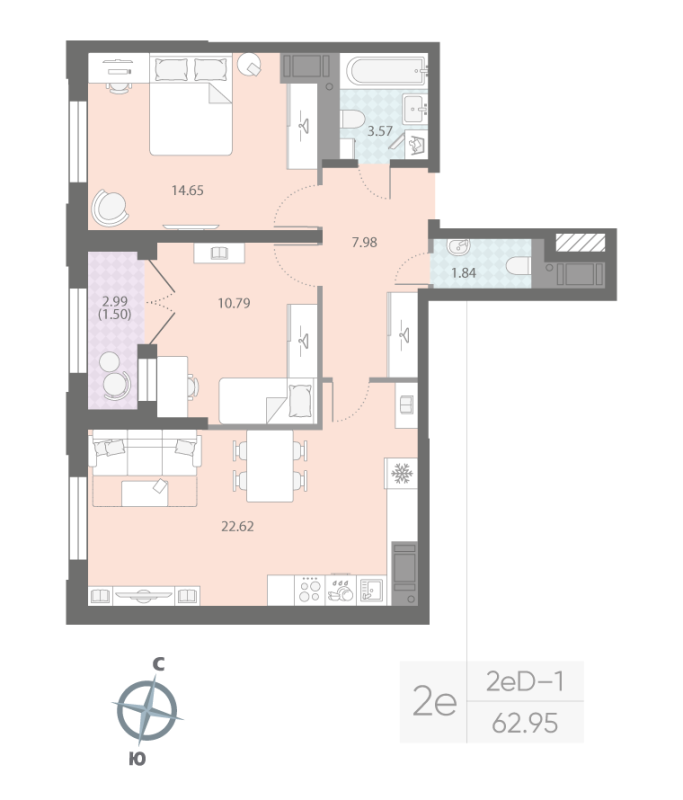 3 ккв (Евро) 63 м²