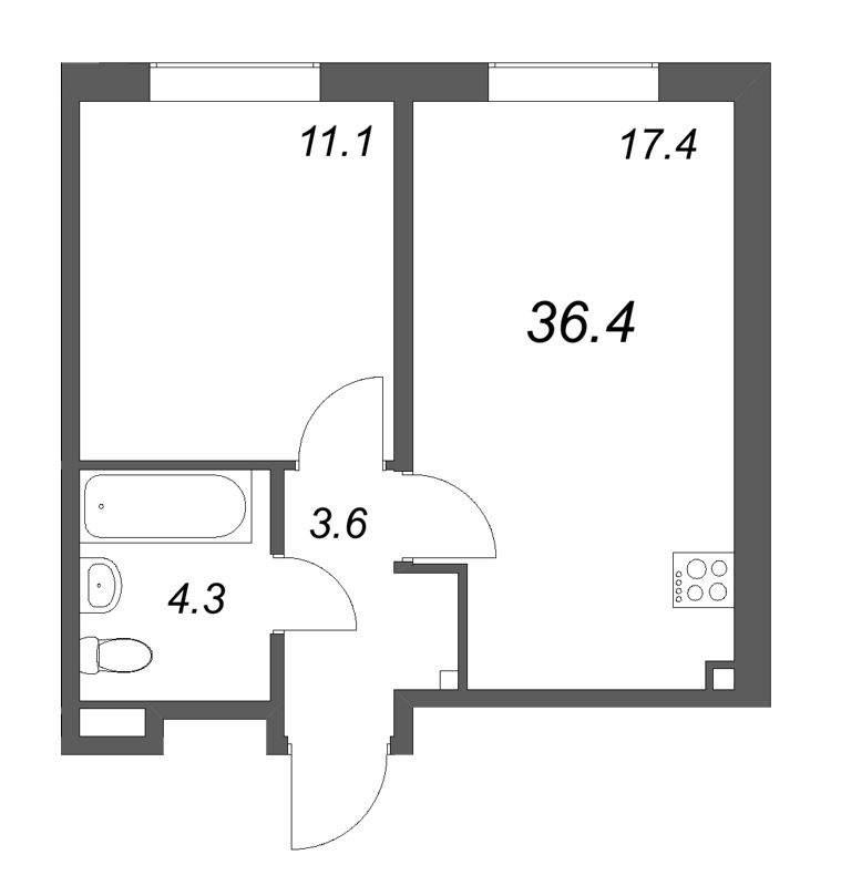 2 ккв (Евро) 36,4 м²