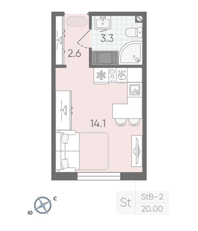 Студия 20 м²
