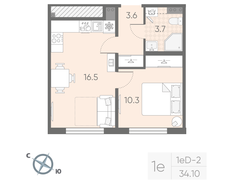 2 ккв (Евро) 34,1 м²