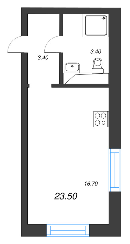 Студия 23,5 м²