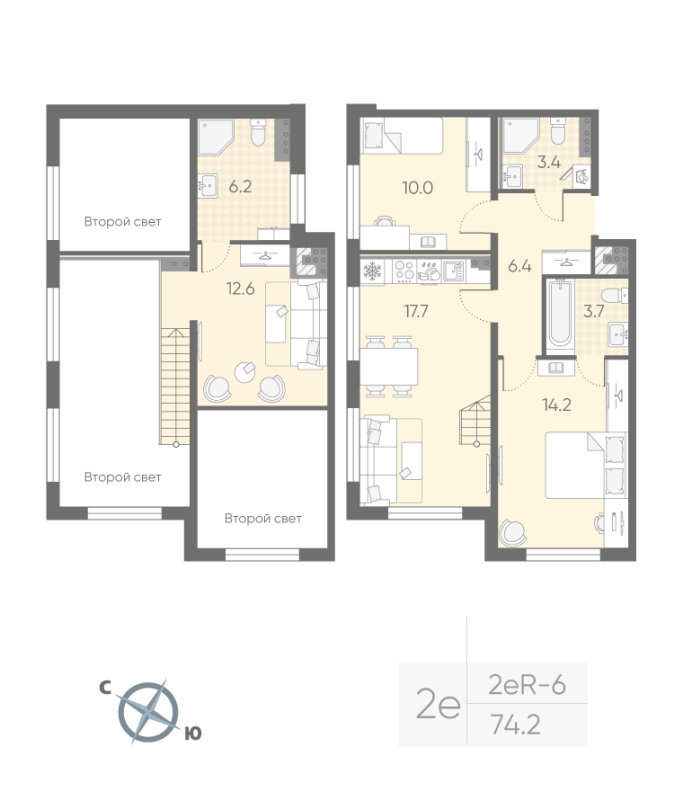 3 ккв (Евро) 74,2 м²