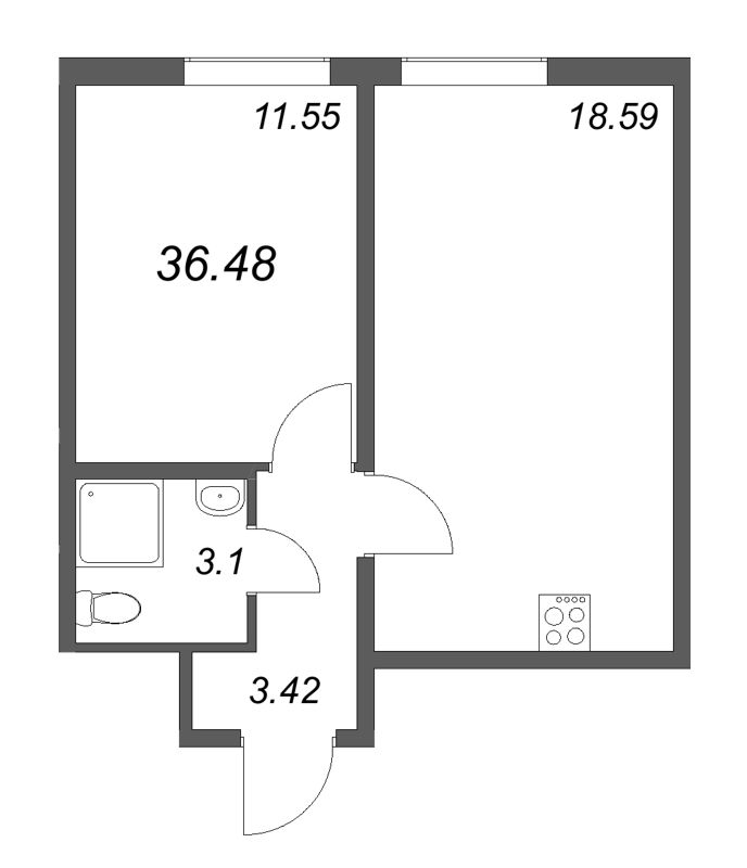 2 ккв (Евро) 36,5 м²