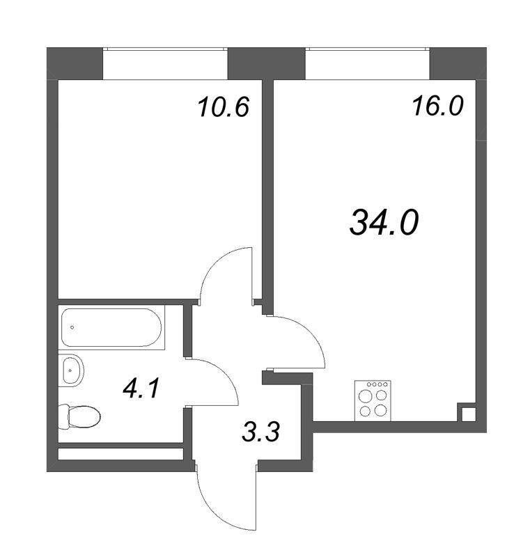 2 ккв (Евро) 34 м²