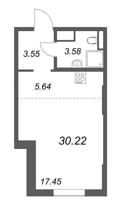 Студия 30,2 м²