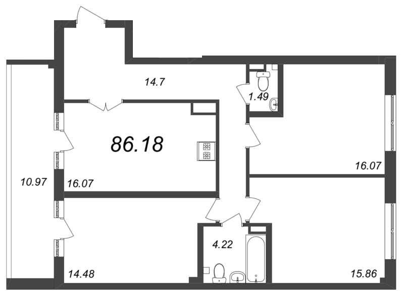 4 ккв (Евро) 87,7 м²